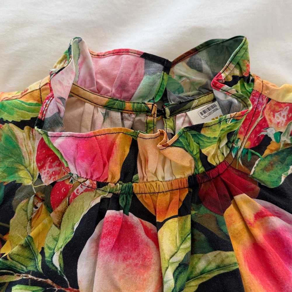 Maeve by Anthropologie Poplin Ruffle-Neck Halter Tank Fruit Tropical Print XS - Picture 10 of 13